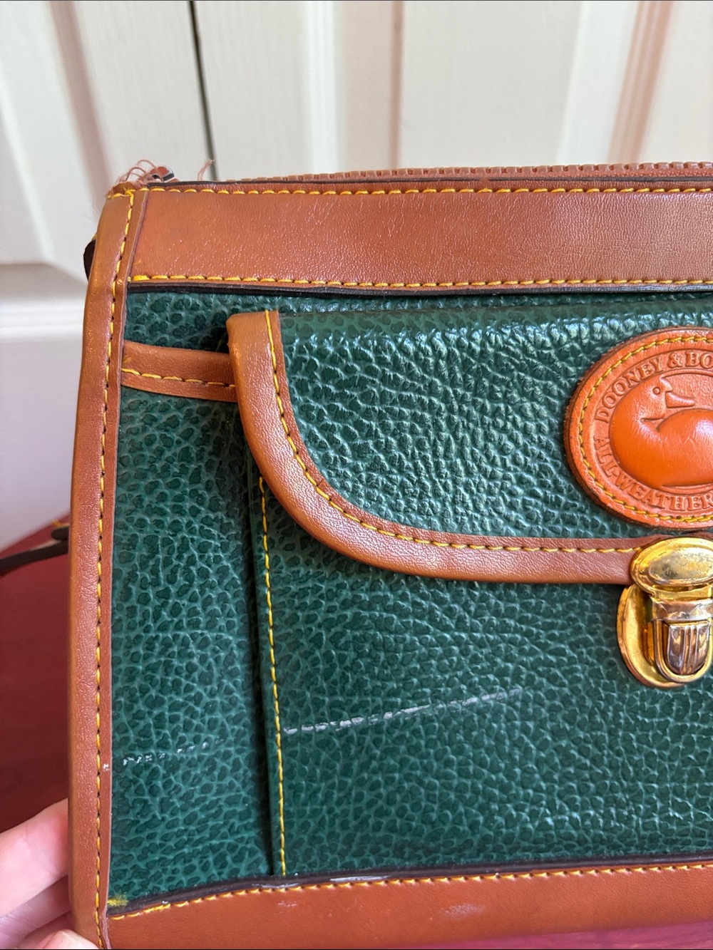 Dooney & Bourke Green and Tan Leather Satchel Shoulder crossbody Bag - Picture 3 of 15